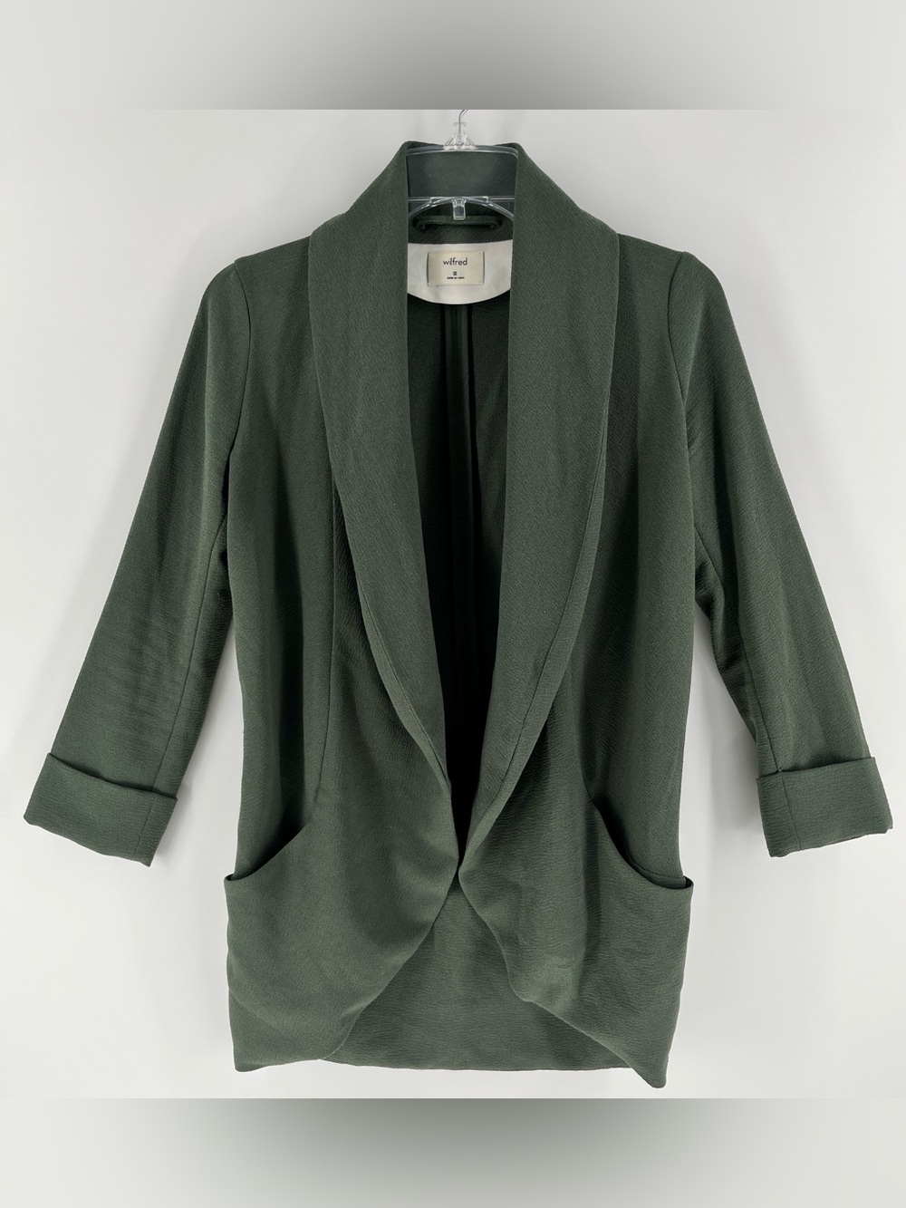 Wilfred Aritzia Chevalier Crepe Open Front Blazer Sage Green
